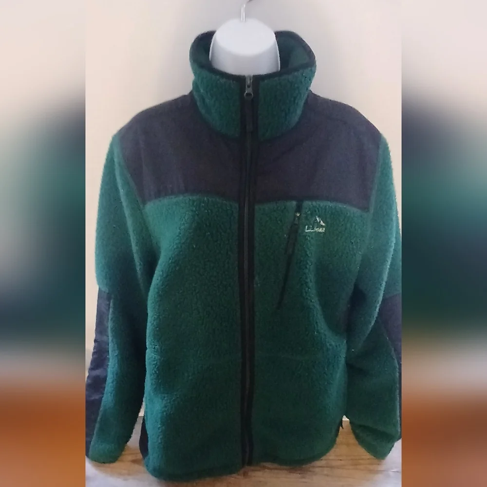 L.L. Bean Men's windproof fleece jacket, Green /Black POLARTEC Full Zip LG-REG